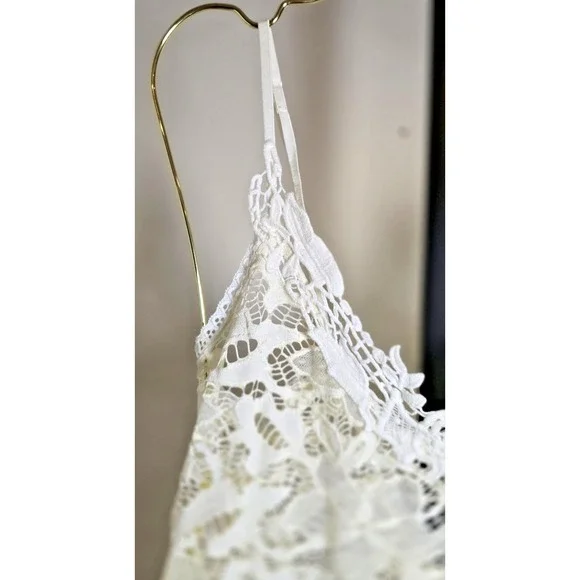 In Bloom By Jonquil Women's M Ivory Lace Sheer Chemise Criss Cross Back Bridal - Picture 7 of 15